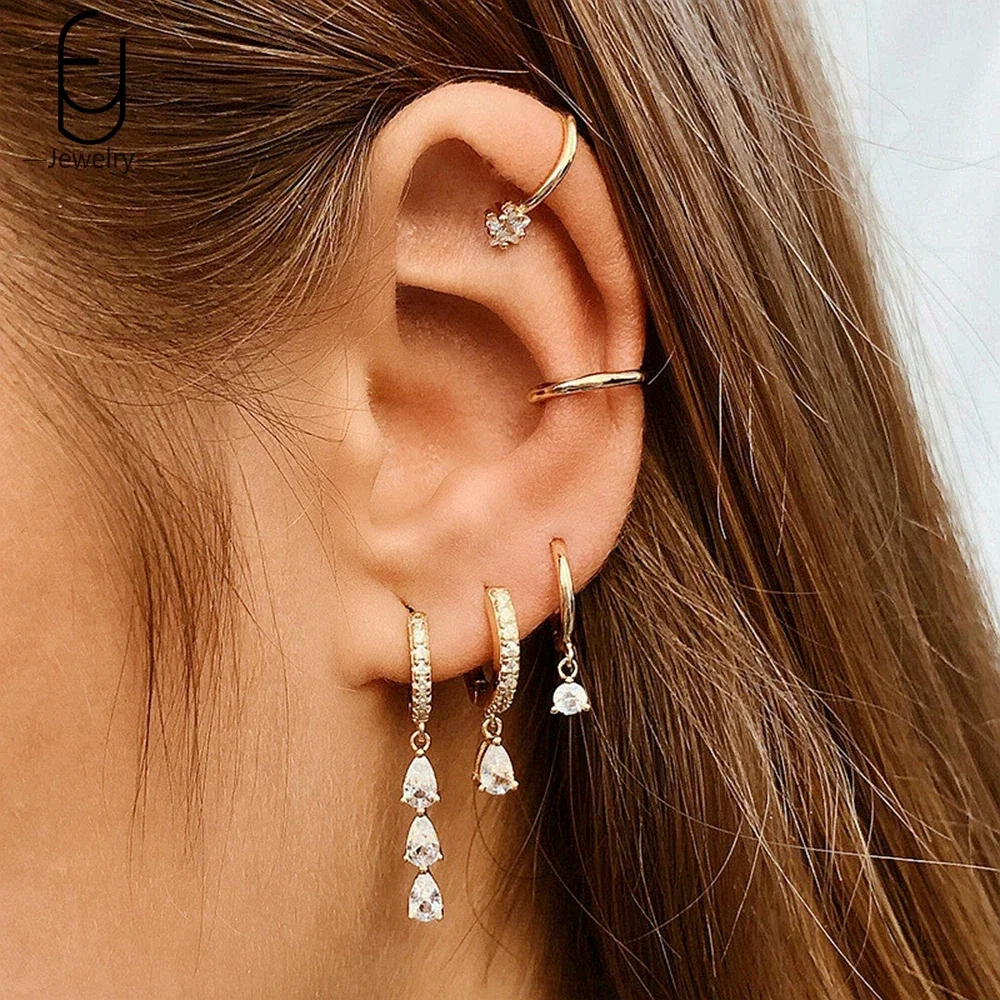 925 Sterling Silver Ear Buckles Fashion Hoop Earrings White Crystal Luxury Women\'s Earrings Wedding Women\'s Jewelry Premium Gift