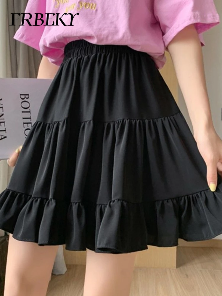 Summer New White Chiffon Skirt High Waist A-line Thin Ruffled Pleated Half-body Skirt Korean Fashion Streetwear Skirts for Women