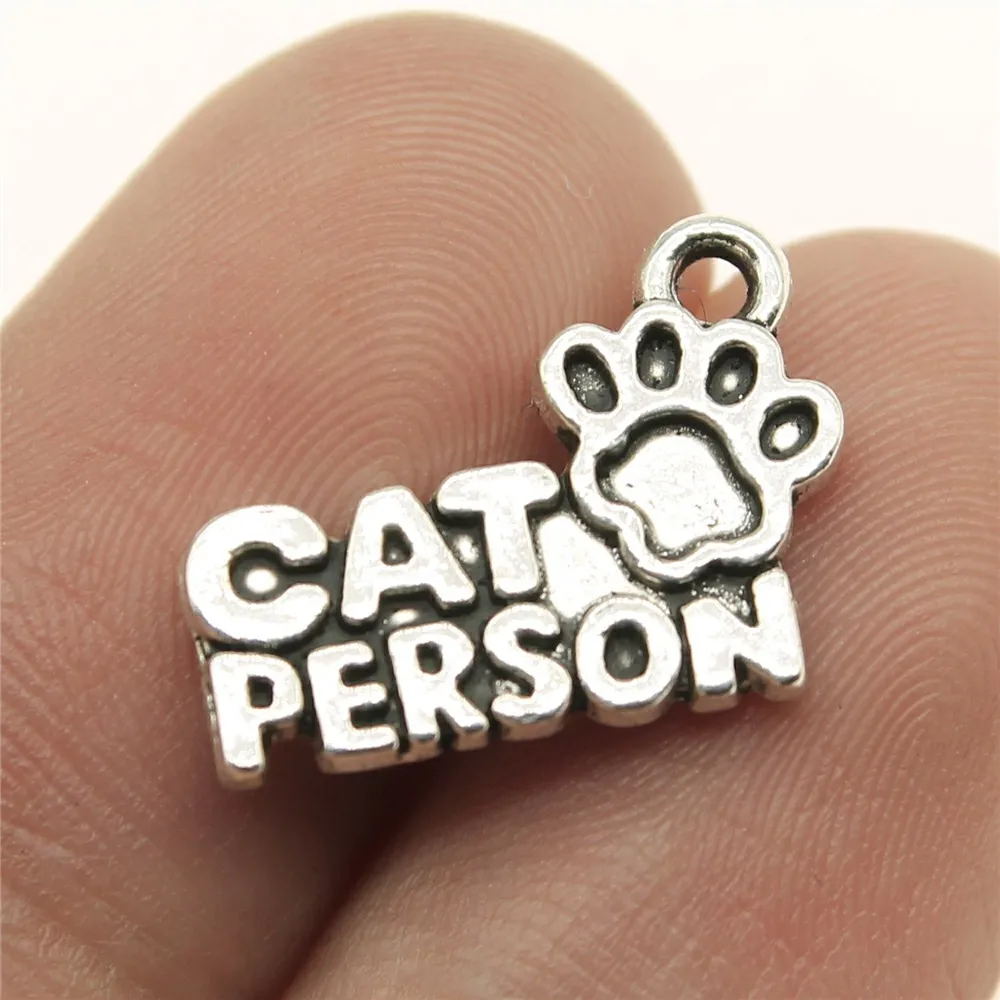 WYSIWYG 10pcs 18x13mm Cat Love Person Charm Cat Paw Person Charm Person Paw Cat Charms Antique Silver Color