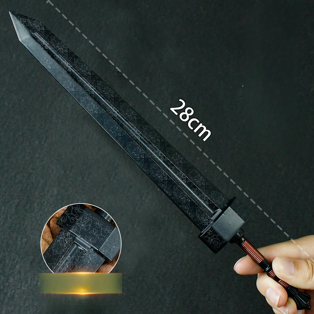28cm/11.02in Eldenn Jogo Periférico Damasco Padrão de Aço Espada Gigante Arma de Metal Modelo Royal Samurai Kinfe Melee Brinquedos Artesanato
