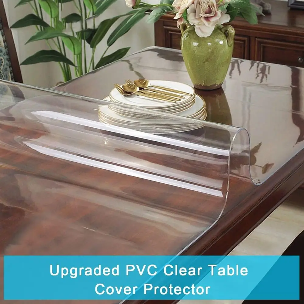 Clear PVC Table Cover, 38x96, for Coffee Tables, Kitchen Counters, Buffets, Parties, Heat and Water Resistant, Non-Slip, Dustpro