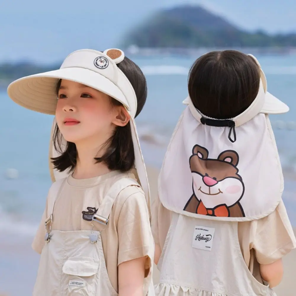 

Cute Breathable Cartoon Empty Top Hat Removable Quick Dry Kids Shawl Sun Hat Wide Brim Sunscreen Baby Sun Protection Hat Boys