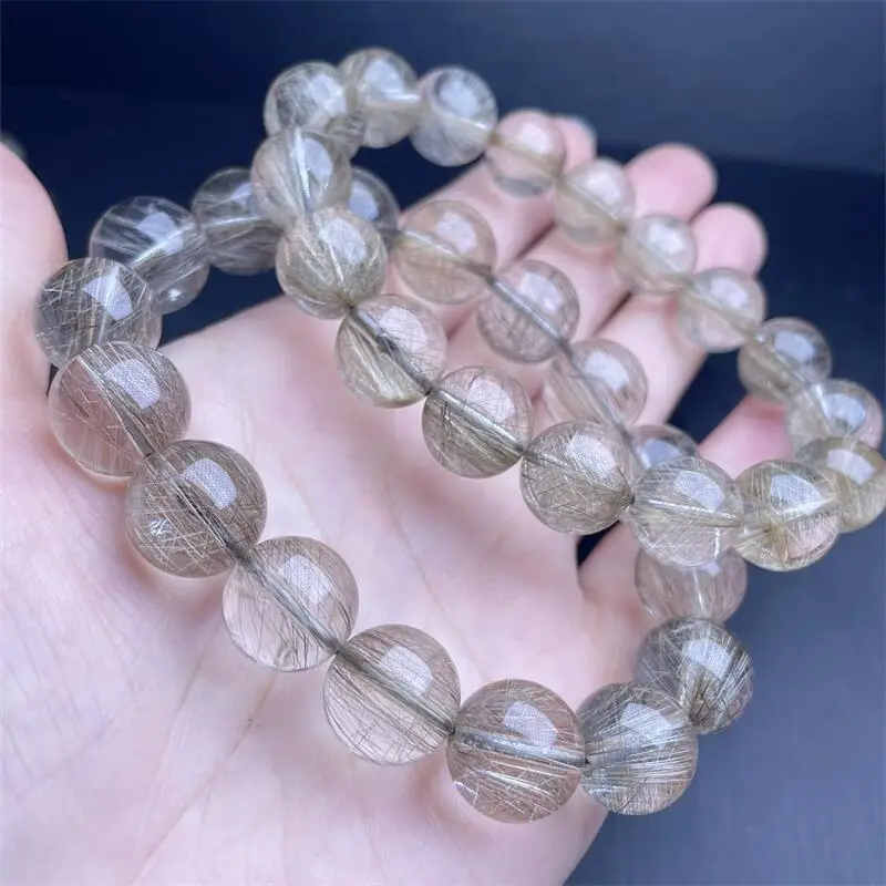 

12MM Natural Silver Rutilated Quartz Bracelet Handmade Fortune Energy Bangle Mineral Woman Amulet Jewelry Gift 1PCS