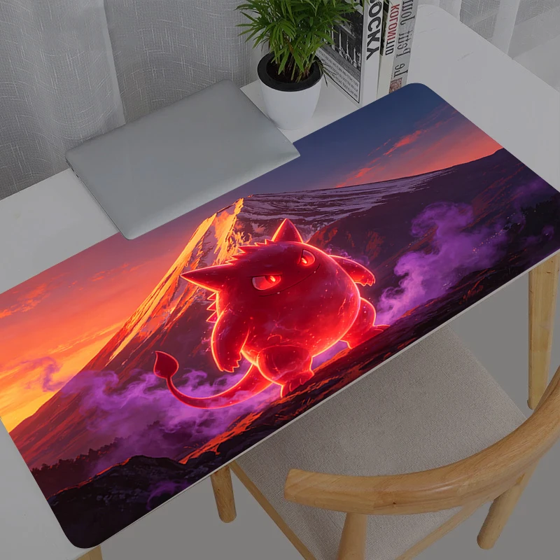Tapis de souris XXL pour gamer, grand tapis de bureau en caoutchouc pour clavier, motif Pokémon Pikachu Gengar, tapis de souris pour ordinateur portable