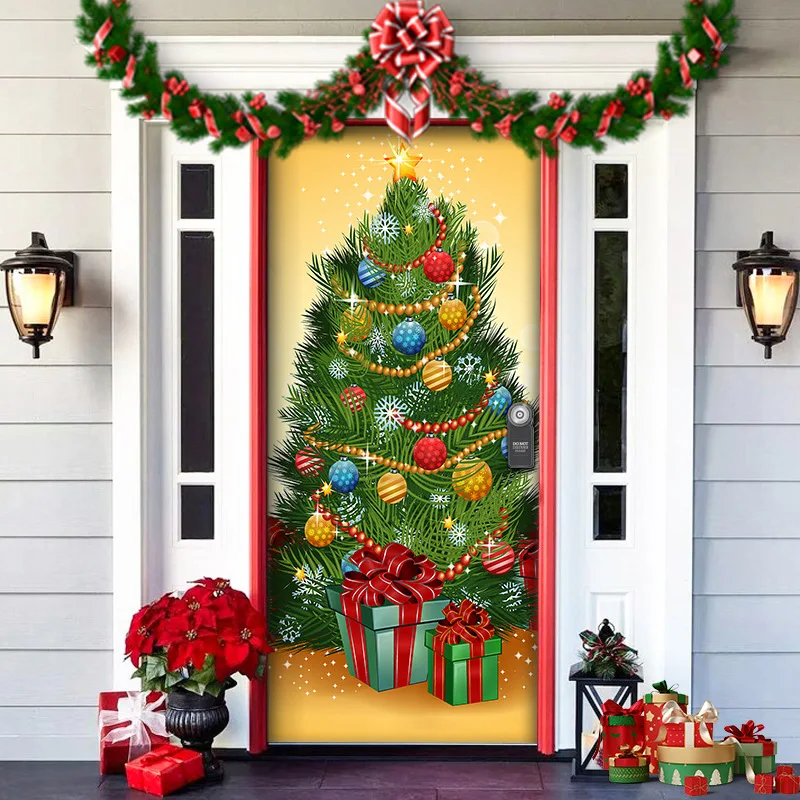 Nightmare Before Christmas Outdoor Decorations Props Christmas Door Cover Santa Xmas Elves Backdrop Banner Party House Door Hang