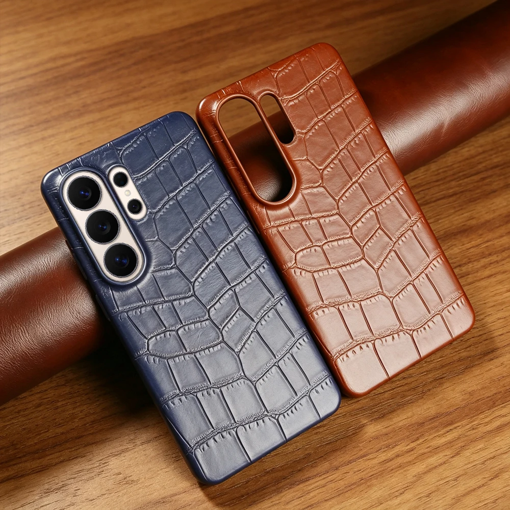 Crocodile Genuine Leather Phone Case For Samsung Galaxy S26 Ultra S24 Plus S23 FE S25 Edge S22 S21 S20 Note 20 Back Cover Case