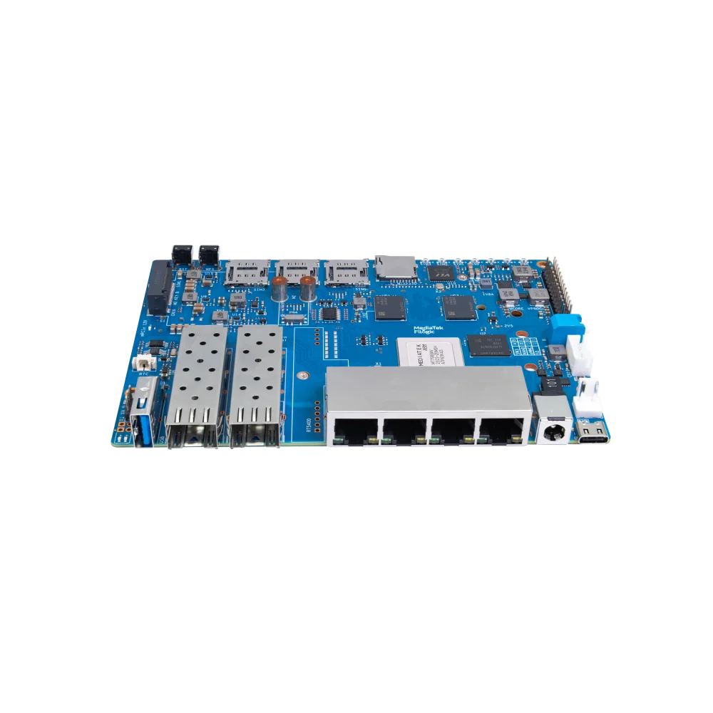 Imagem -04 - Banana pi Smart Router Board Bpi-r4 Suporta Openwrt Mediatek Mt7988a Filogic 880 Braço Quad-core Corex-a73 4gb Ddr4 8gb Emmc