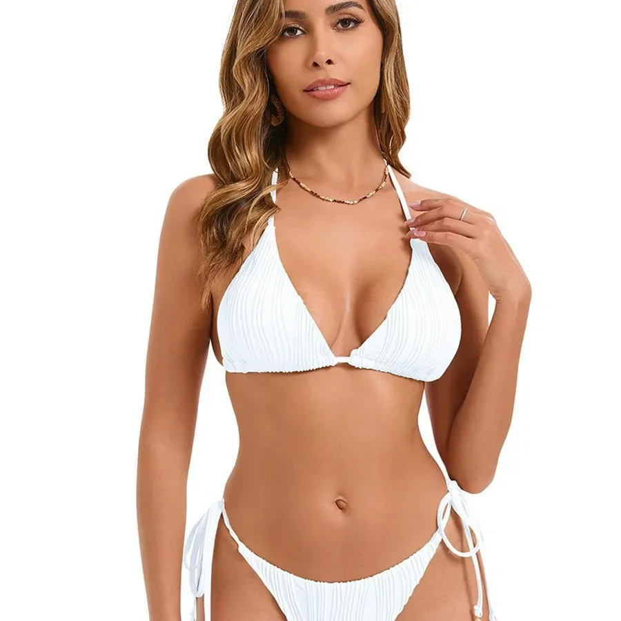 Sexy branco micro bikini 2025 maiô feminino banho halter biquinis conjunto brasileiro beach wear maiô cordas biquini