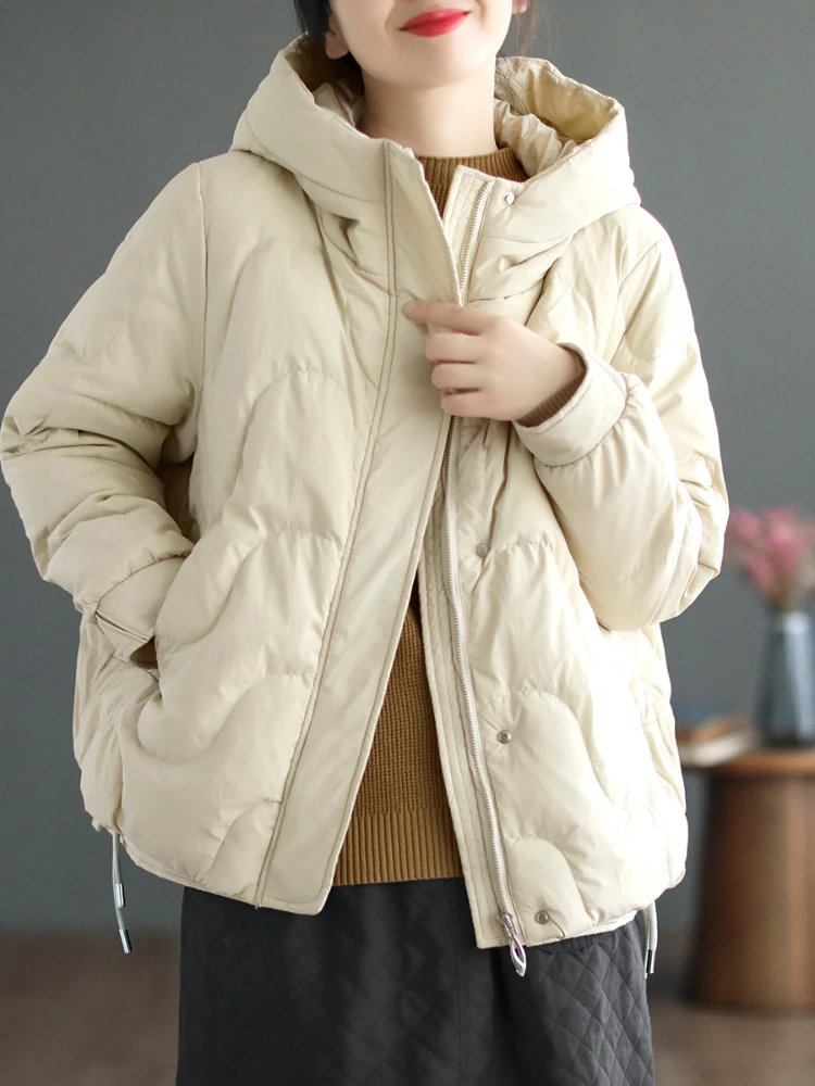 Women New Down Coat Fashion Short Lightweight Zipper Down Coat Casual Hooded Jacket Women Loose and Comfortable Winter Warm Coat