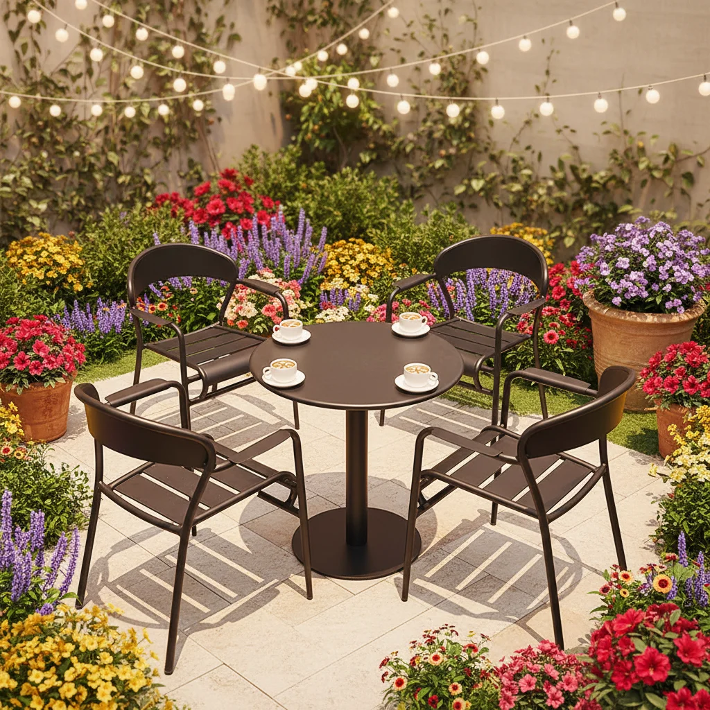 

Всепогодный алюминиевый обеденный стол – устойчивый к выцветанию, для курортных отелей и открытых ресторанов