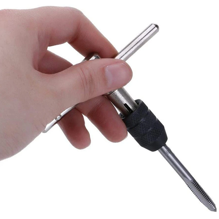 ABLQ 9Pcs Adjustable T-Handle Ratchet Tap Holder Wrench Tool Set With M3-M6 Screw Thread Metric Plug Tap And 2.5-5.0Mm Twist Dri