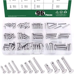 96PCS M3 M4 M5 304 Stainless Steel Shaft Flat Head Pins with Hole Positioning Cylindrical Pin GB882 Assrement Kit Boxed