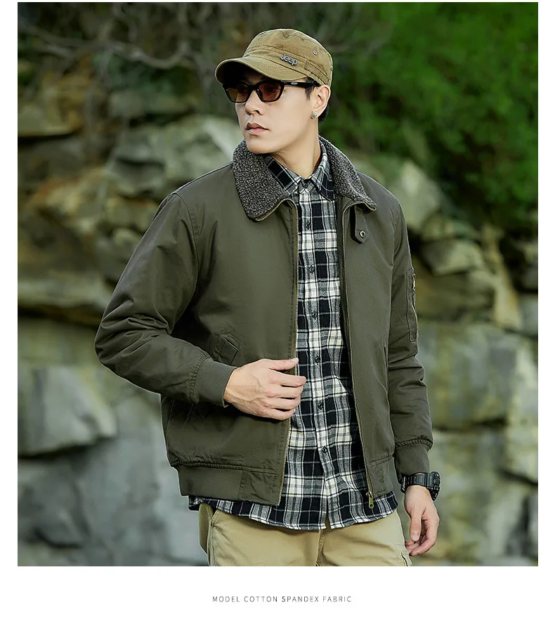 Autumn Winter Fleece Washed Jacket Men's Thick Warm Casual Outerwear