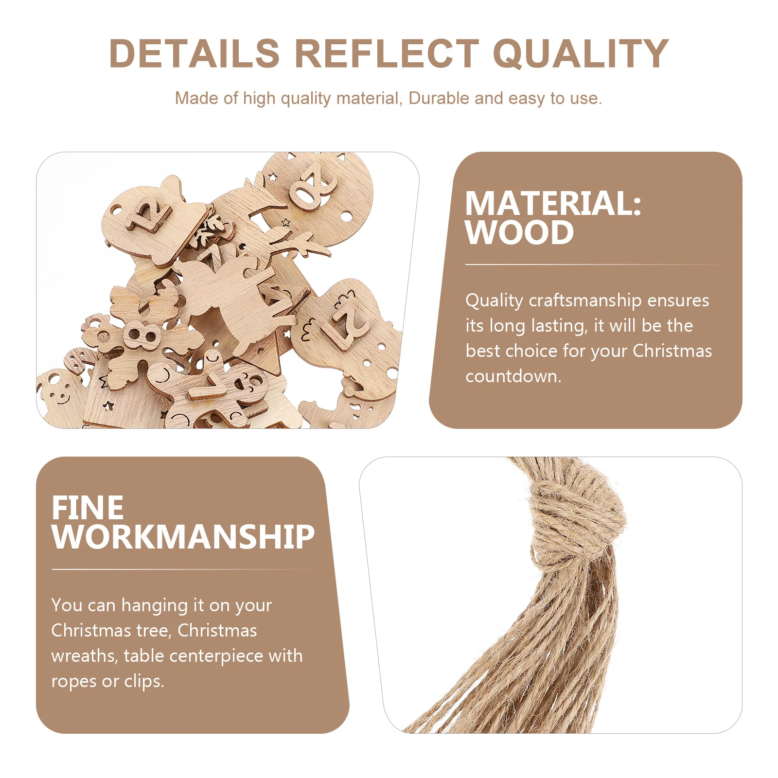 

72Pcs Christmas Tree Hanging Numbers Wooden Advent Calendar Countdown Xmas Countdown Calendar Numbers for Festive Decoration