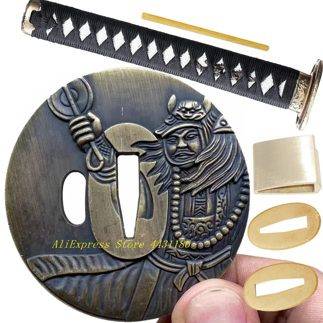 A Set 26cm Tsuka Handle Alloy Tsuba Brass Habaki Seppa Fully Fittings For Japanese Samurai Sword Katana/Wakizashi/Tanto