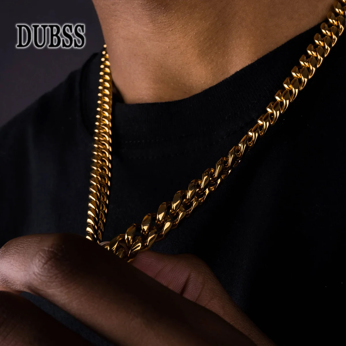 

DUBSS Miami Cuban Chain for Men Stainless Steel Necklace Gold Color Plated Hip Hop Fashion Rock Jewelry 2024 Trend