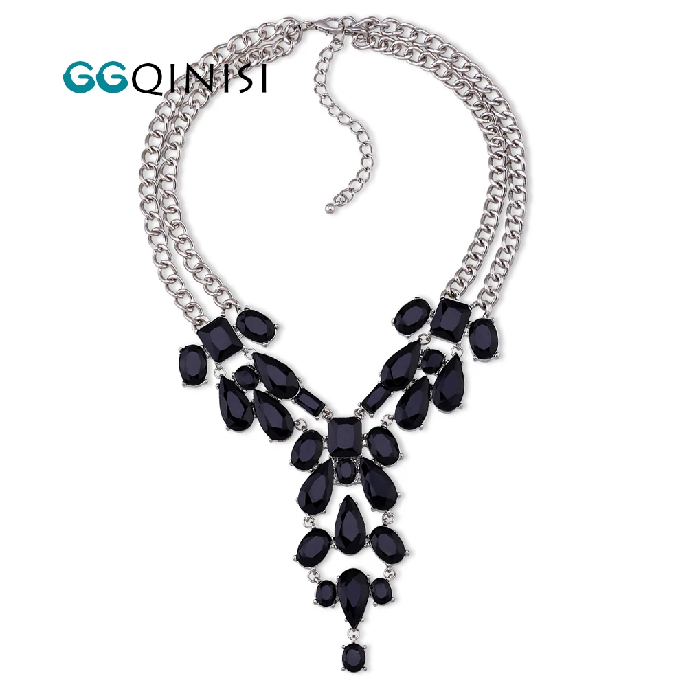 Exquisite Black Crystals Luxury Pendant Necklace Silver Plating Chokers Fashion Jewelry Cheap Price New Arrivals for Women