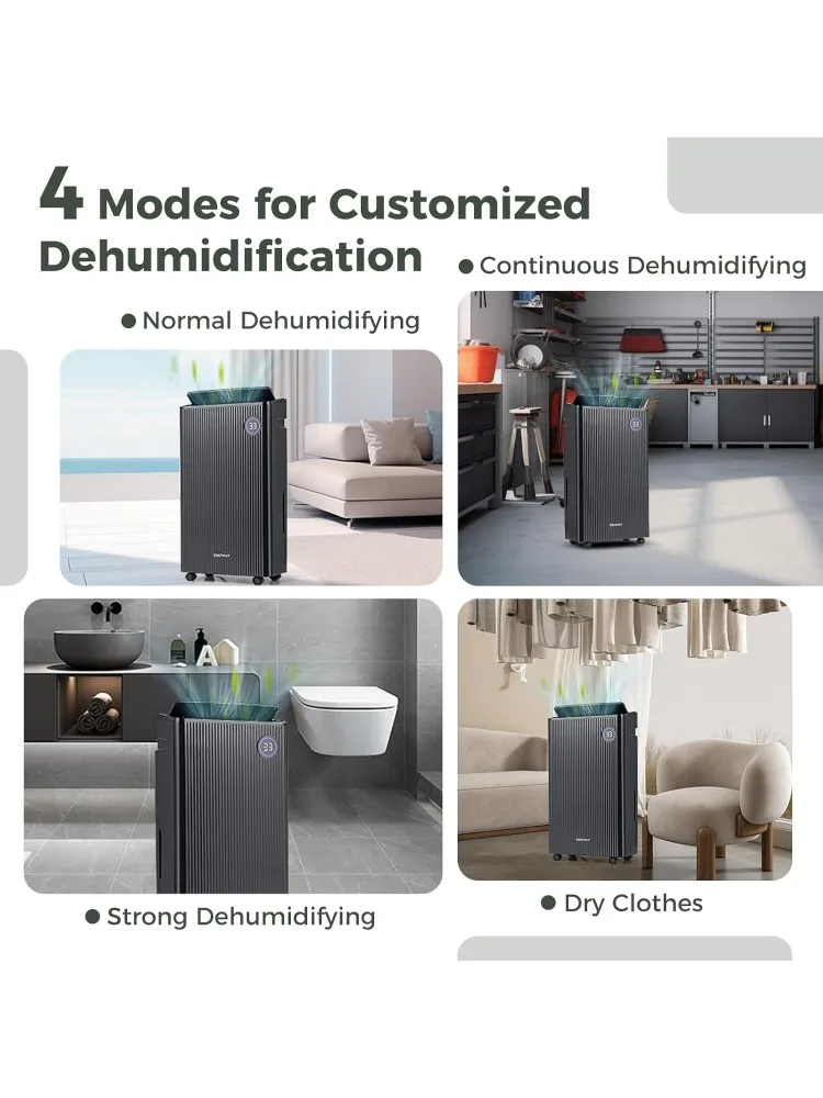 4,500 مربع. مزيل رطوبة قدم للطابق السفلي، مؤشر رطوبة 3 ألوان، وضع الملابس الجافة، خرطوم وصرف وعجلات مقاس 12 بوصة، 57 لترًا #6