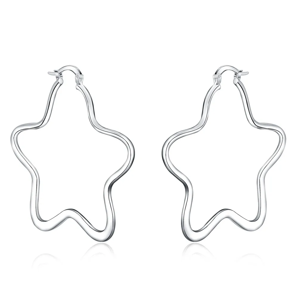 925 Sterling Silver Big five-pointed star hoop Earrings for Woman Fashion Party Wedding Accessories Jewelry Christmas Gifts