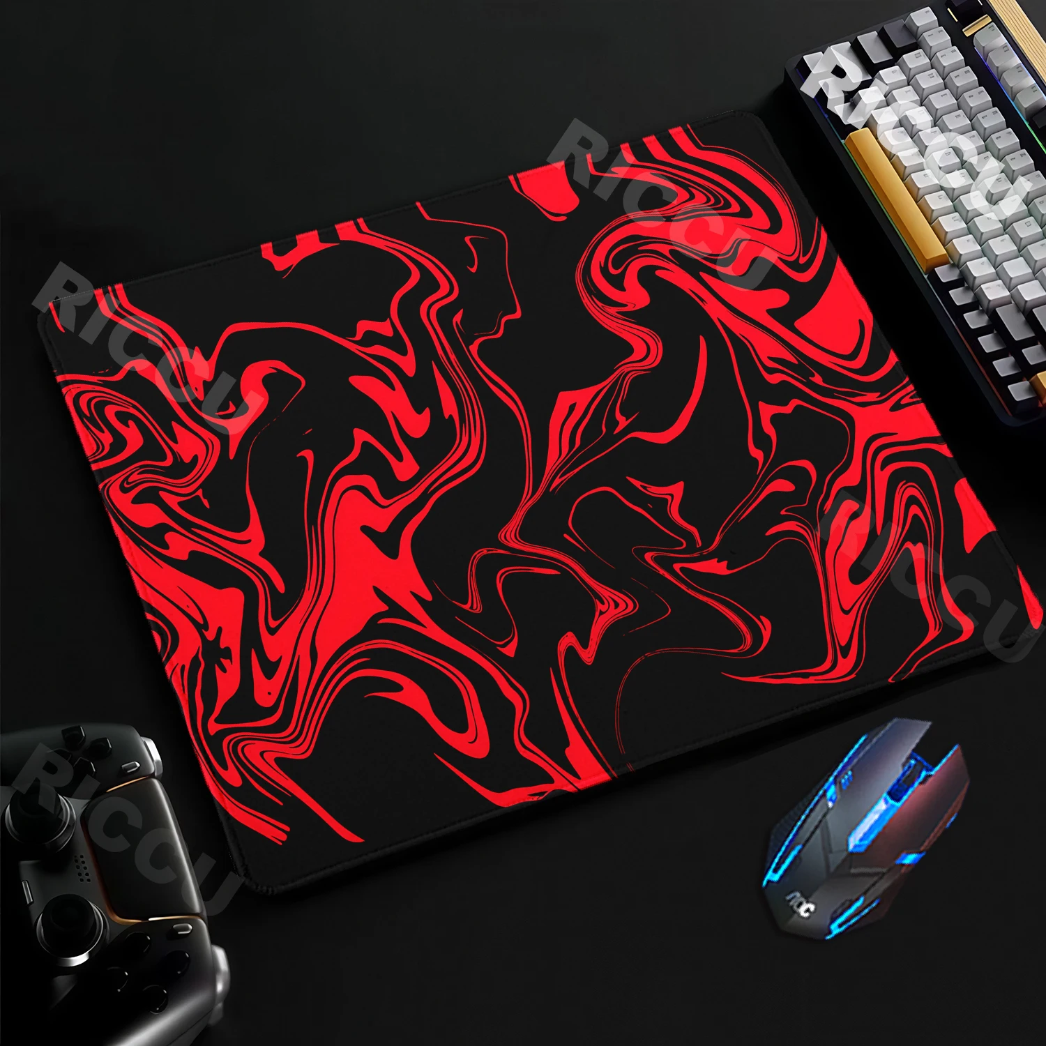 Black Red Mousepad Liquid Fluid Strata Pattern Black Art Mouse Pad Non-slip Office Accessories Deskpad Gaming Cushion Mousemat
