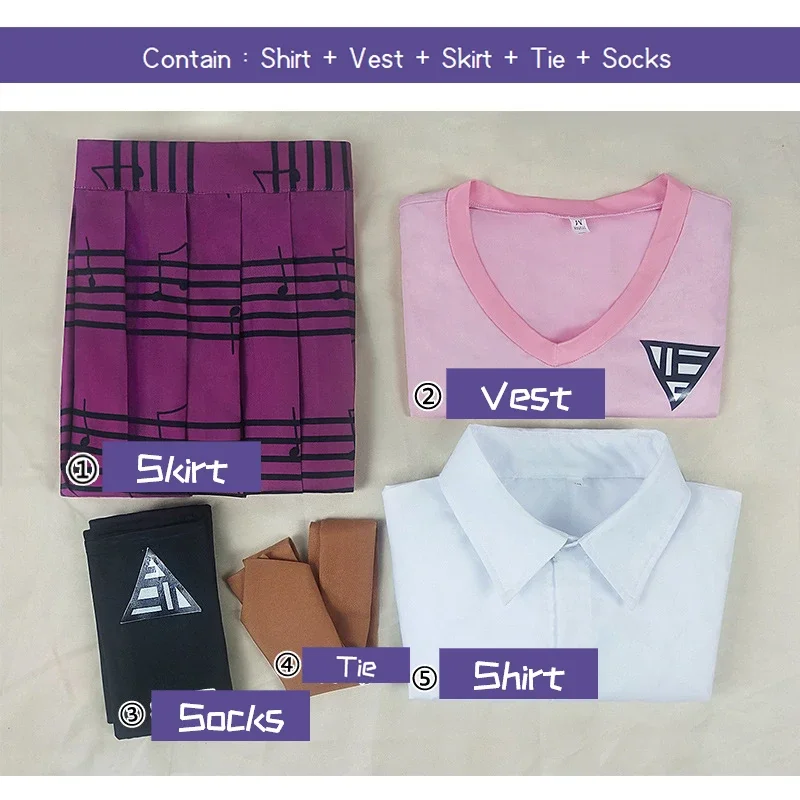 Новинка, костюм для косплея Akamatsu Kaede Danganronpa V3, женская униформа, рубашка/жилет/юбка/носки/парики, школьная форма JK