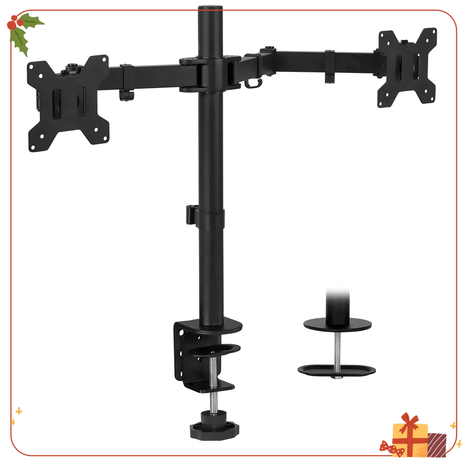 

Adjustable Height Dual Monitor Mount, Full Motion Articulating Arms for 2 Screens, VESA Compatible, Clamp or Grommet Mount