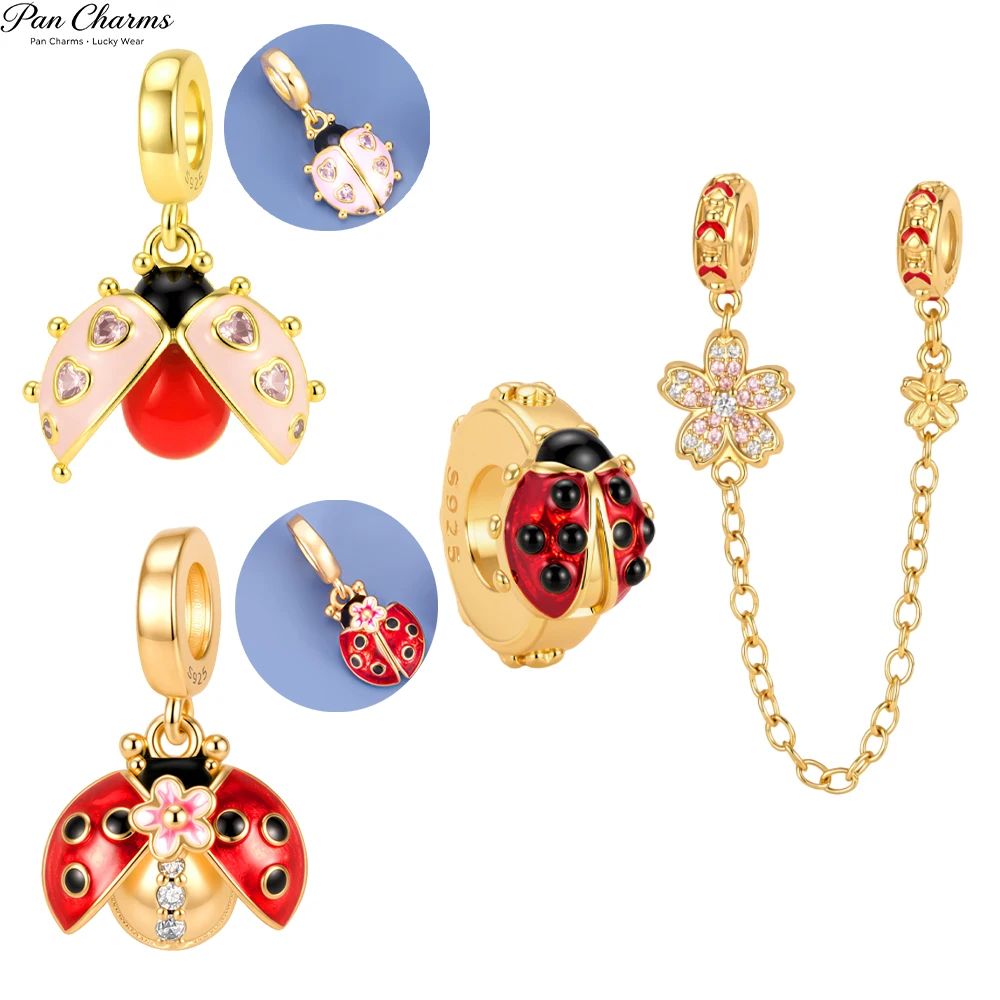 Pan Charms Movable Ladybug Beetle Pendant Fit Original Bracelet Jewelry Fall Christmas Halloween Farm Party Birthday Gift Her
