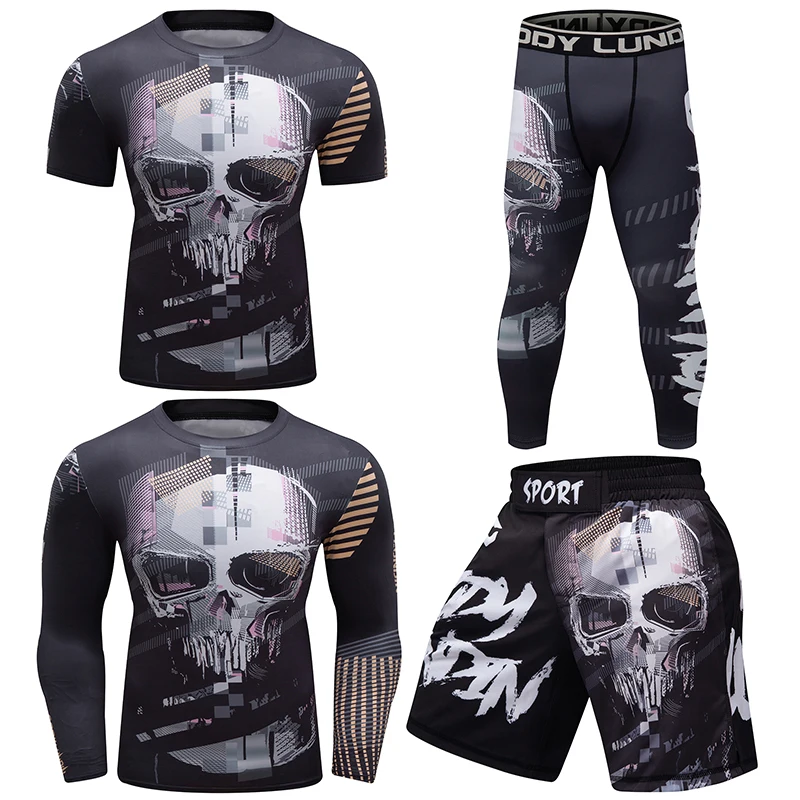 Cody Lundin 4 Piece Sports Gym Boxing Training Set Custom Fashion Sublimation Bjj Jiu Jitsu Rash Guard Set Male Tracksuit