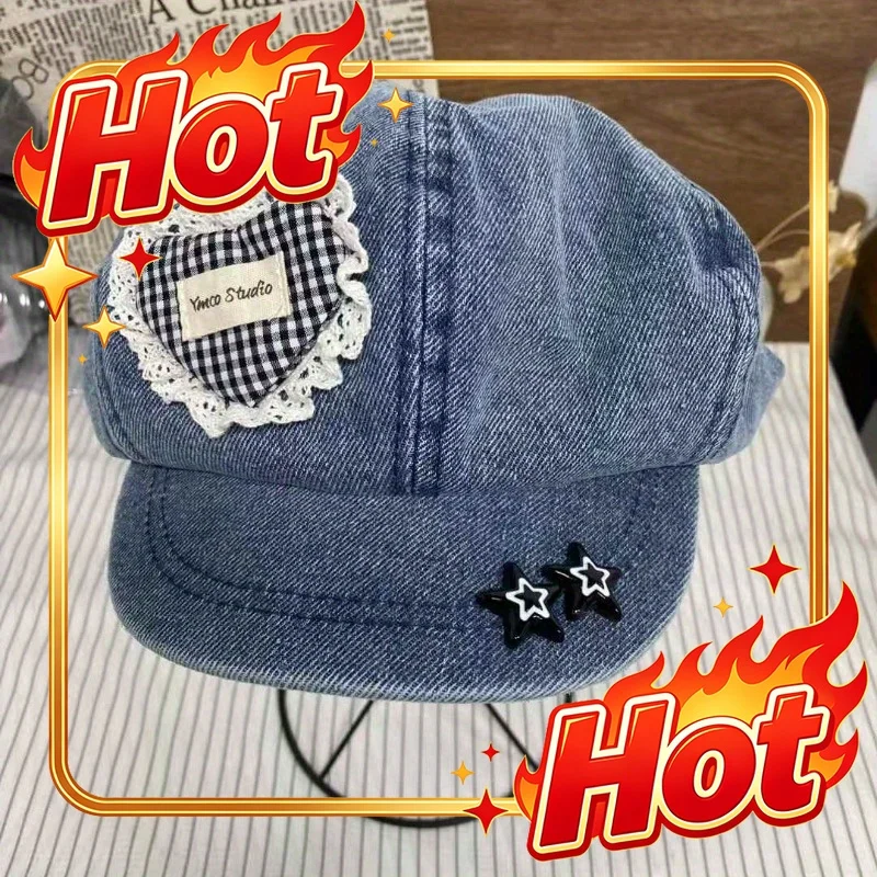 Custom Hat Japanese Style Love Beret Unisex Spring And Summer Large Brim Octagonal Hat Face-Enhancing Versatile Painter's Cap