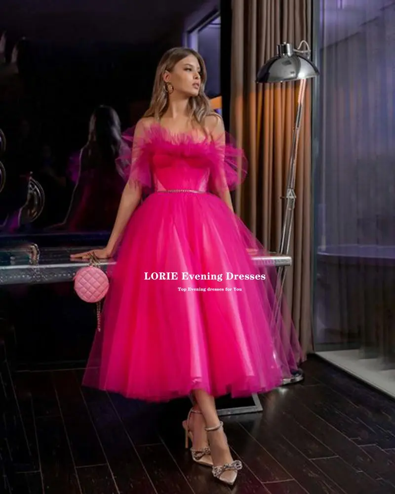 LORIE Graceful A-Line สั้นชุด2023 Ruffles Tulle ชาความยาวเสื้อคลุม De Soirée Dresses Vestido De Noche