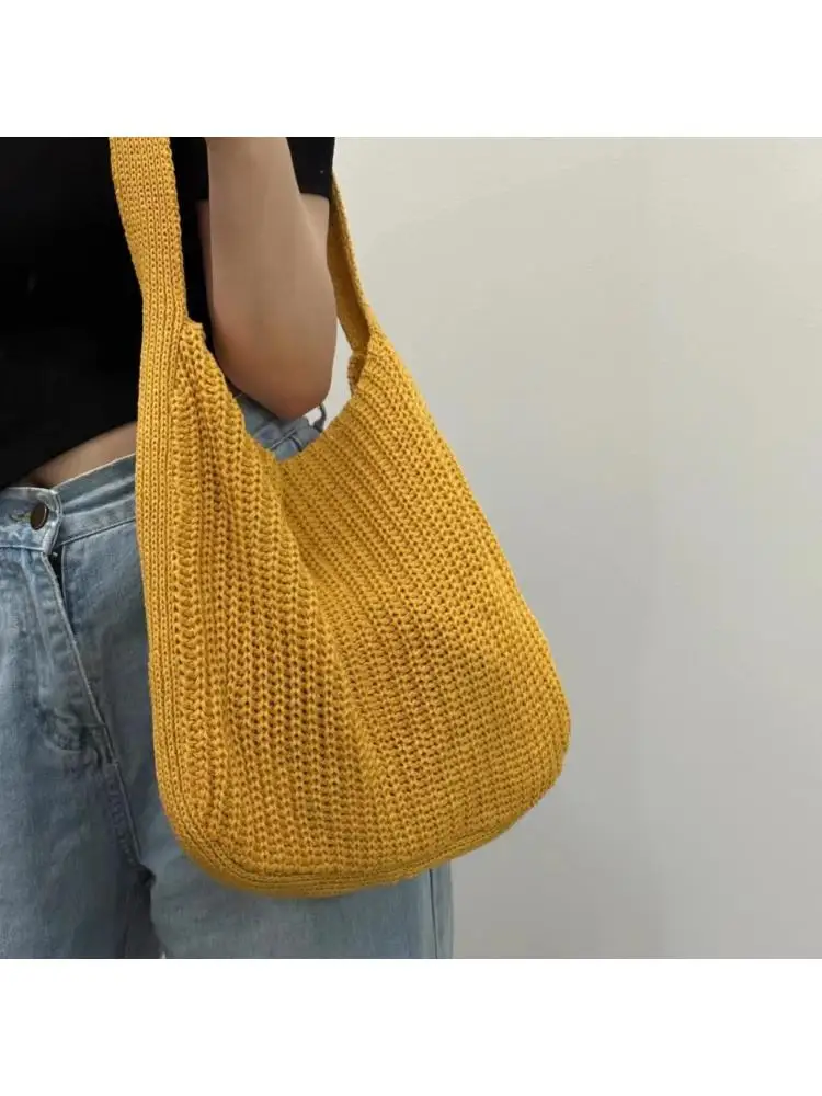 Simples malha uma bolsa de ombro para mulheres, versátil sacola, grande capacidade, portátil, novo