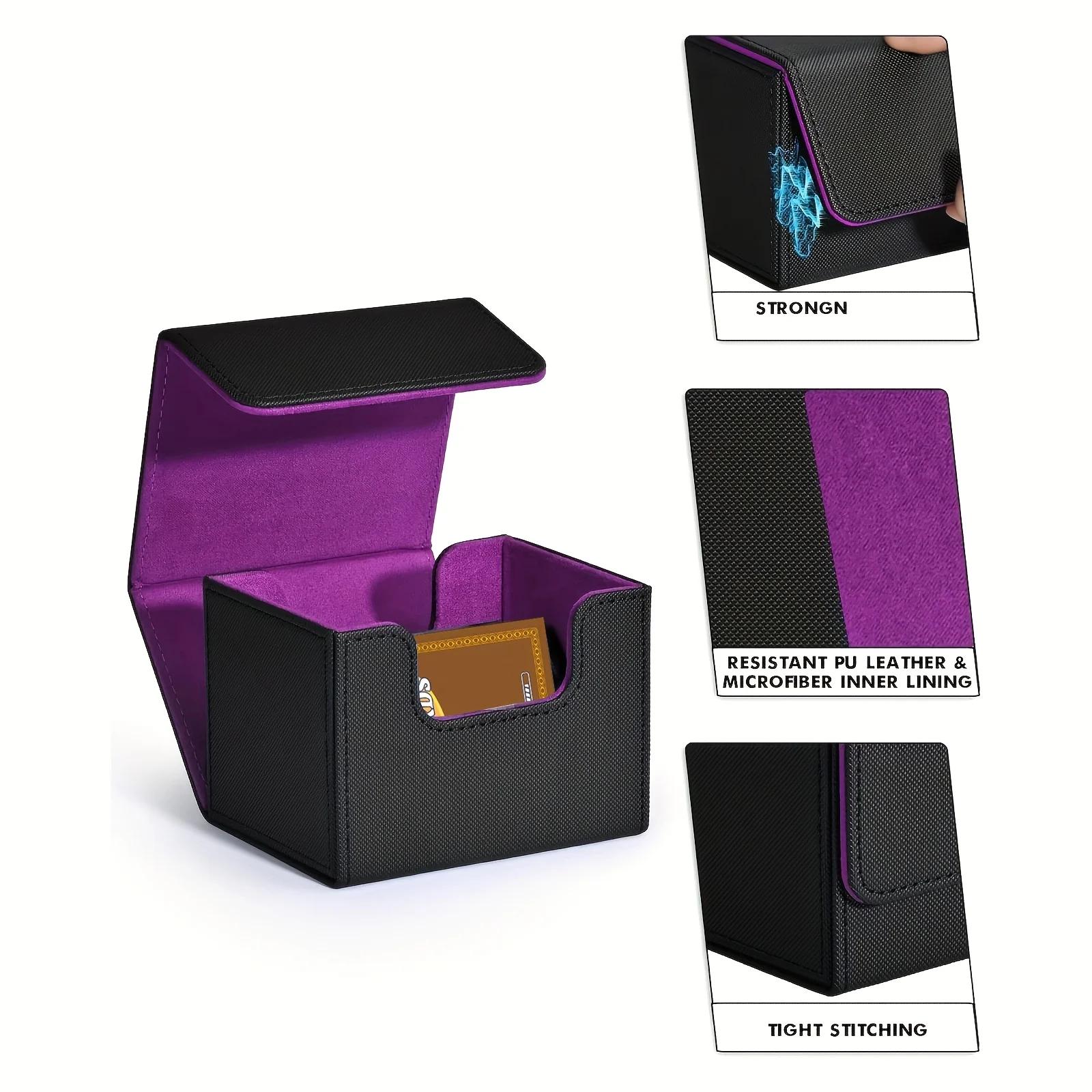 Multifunctional Premium PU Leather Card Deck Box 100+ Sleeved Cards Storage Case for TCG Cards and Sports Cards Card Storage Box