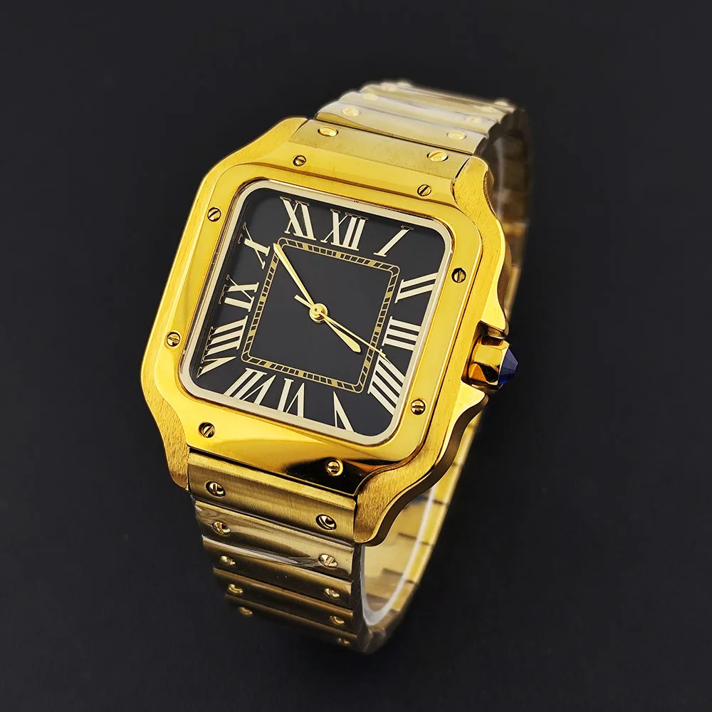 2026 Automatic Mechanical Men's Watch Full Gold Roman Dial Stainless Steel Bracelet Customized Logo Suitable for NH35 Movement