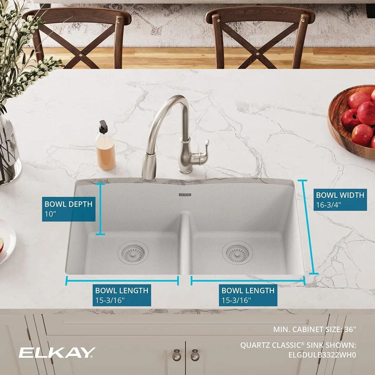 Quartz Classic Edulb3322Wh0 Pia subdermount branca igual com tigela dupla