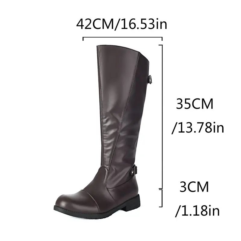 SIMLOVEYO 2025 الرجال عادية حذاء برقبة للركبة جولة تو كعب سميك 3 سنتيمتر البريدي حزام أبازيم حجم كبير 47 48 49 الأسود روتين بوتا