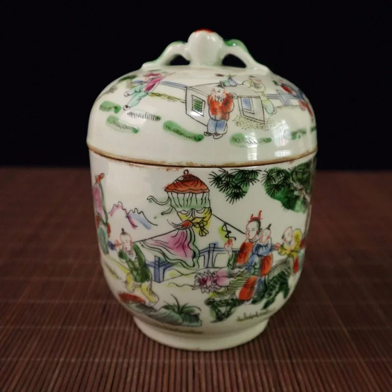 

Chinese Old Marked Famille Children Rose Pattern Porcelain Brush Pot Ornaments