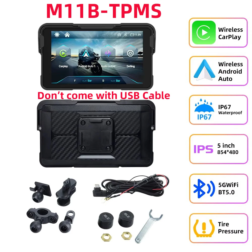 EKIY 5 inch Motorcycle Wireless CarPlay Android Auto Screen
