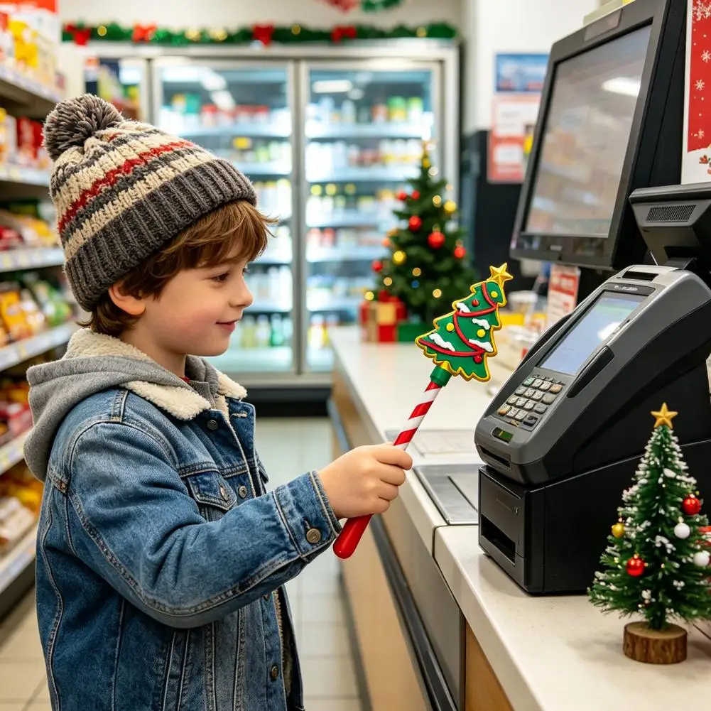 Holiday Shopping Tool 3d Printed Christmas Contactless Payment Wand Candy Cane Card Holder Stick Holiday Checkout for Kids