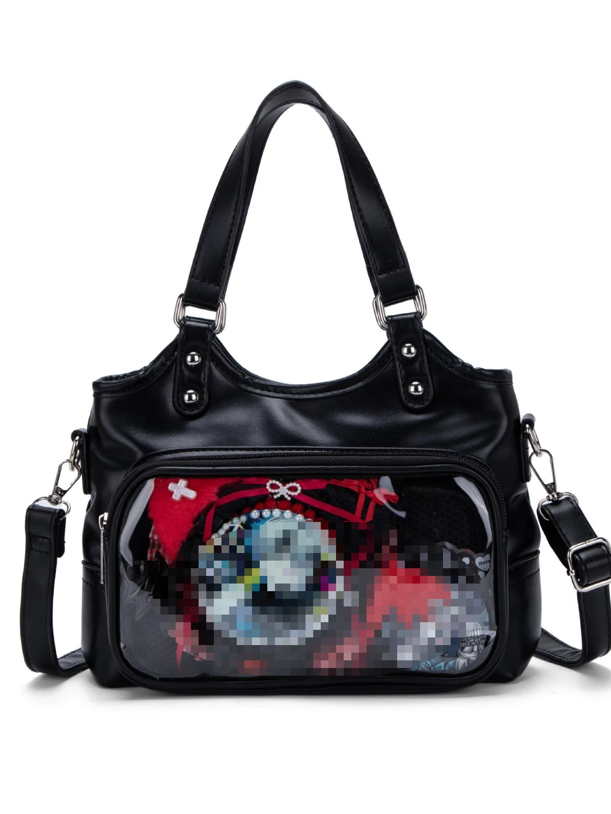 Silver PU Ita Bag Anime Clear Window Doll Display Handbag Y2K Kawaii Crossbody Shoulder Bag For Badge Pin Collection