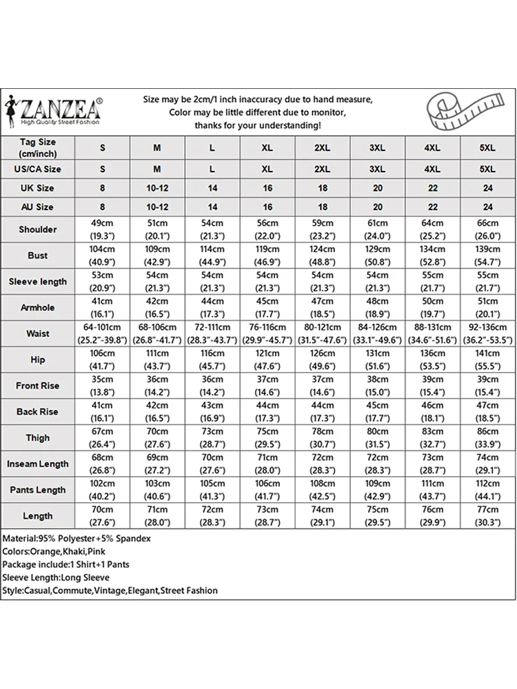 ZANZEA خمر مكتب سيدة مجموعات أنيقة النساء الدعاوى الرجعية طويلة الأكمام قمصان مطبوعة بنطلون 2025 سراويل تقليدية مطابقة مجموعات