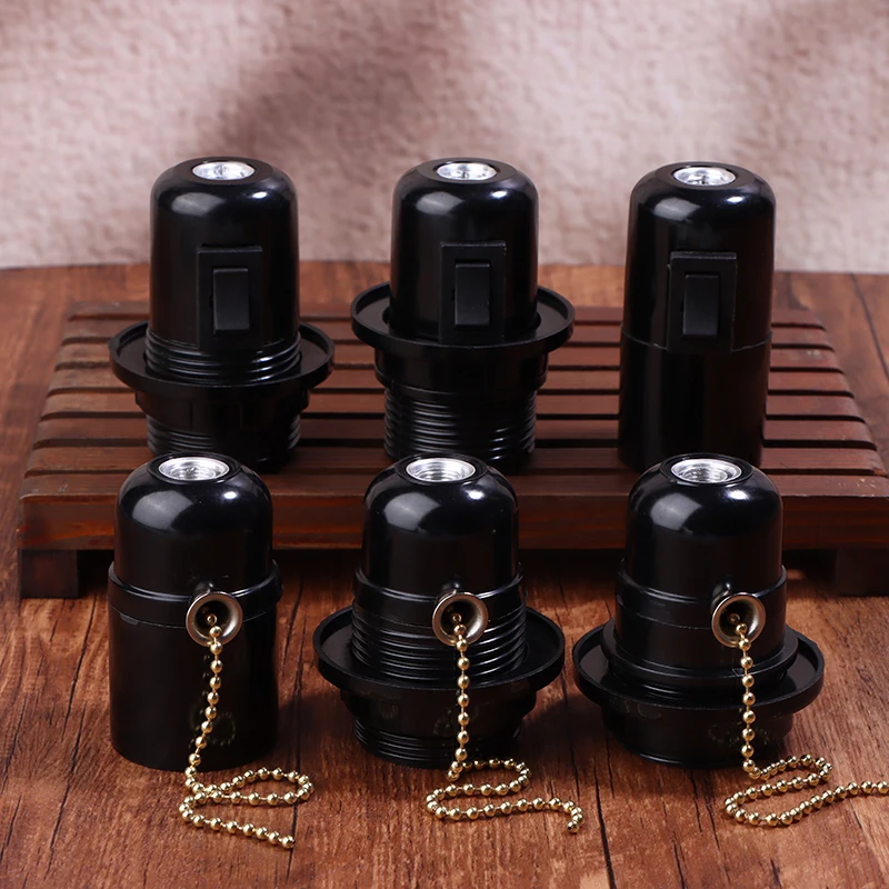 1pcs E27 Bakelite Self-locking Light Body With Zipper Switch Lamp Base E27 Full Tooth Lamp Holder With Push Button