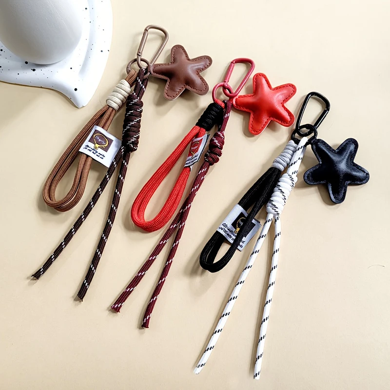 PU Leather Star Pendant Five Pointed Star Handmade Knot Love Heart Ring Keychain Bag Pendant