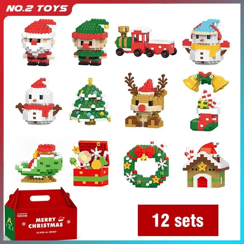 12 Sets Christmas Snowman Santa Claus Building Blocks Gift Box DIY Children's Puzzle Creative Blocks Bricks Toys Xmas Home Decor