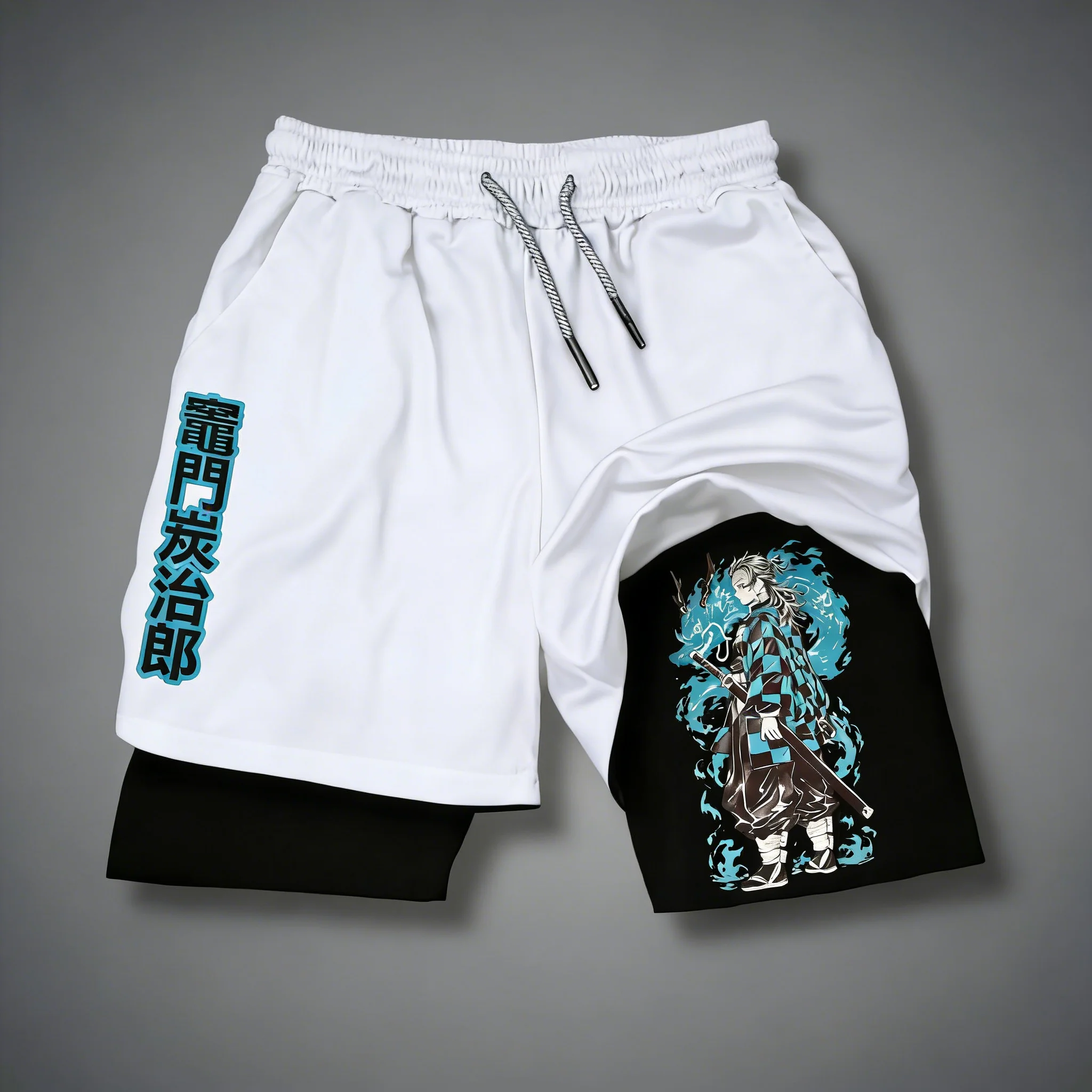 

Demon Slayer Anime 2-in-1 Shorts Men's and Women's Summer New Tanjiro Printed Fitness Fast Drying Breathable Double-layer Shorts