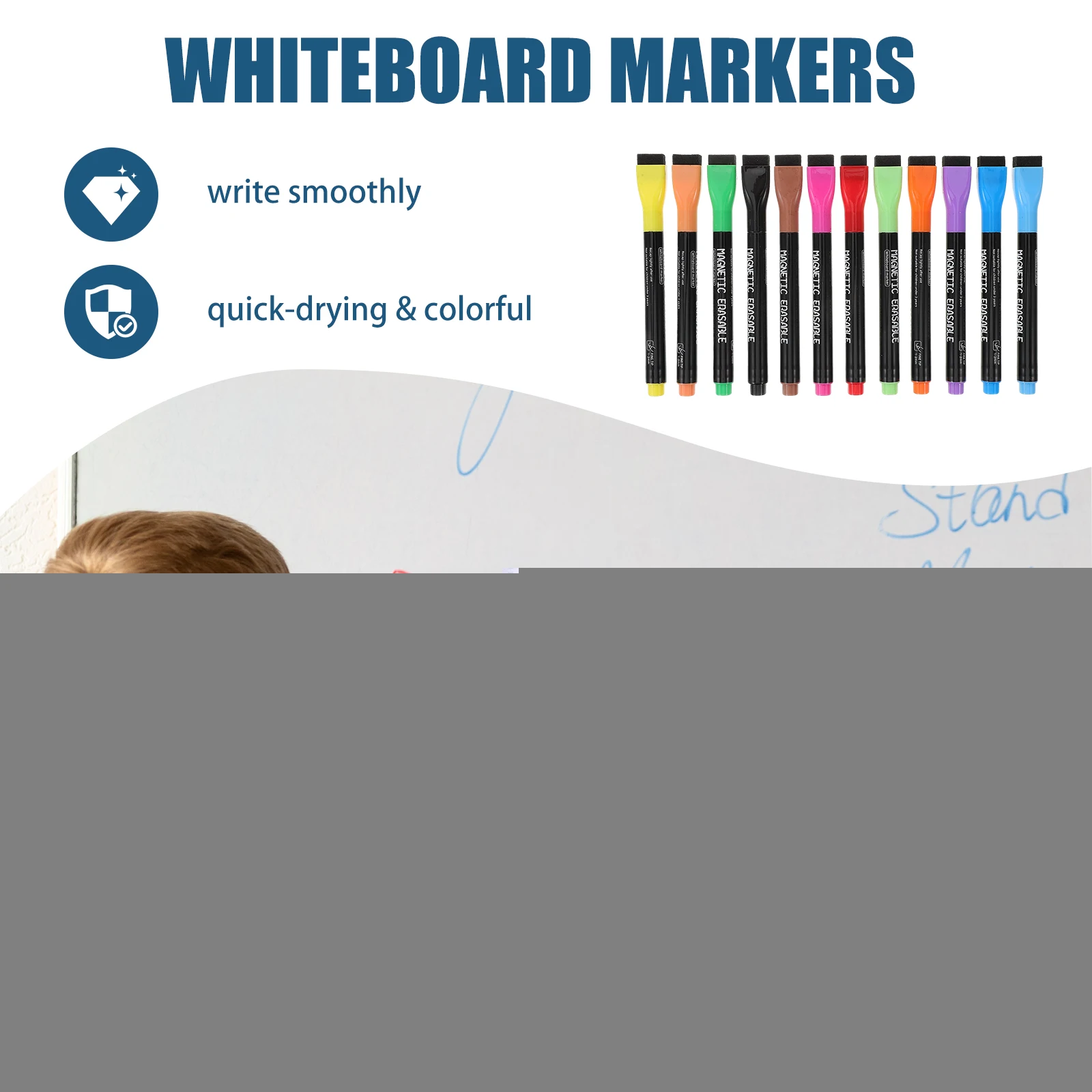 

12 Color Children Magnetic Whiteboard Pens Fine Tip Dry Erase Markers Multicolor Erasable Drawing Pens Suitable Home Office