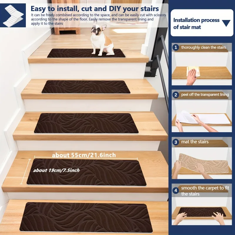 7/15pc Anti-Slip Carpet Stair Mats 55*19cm Indoor Stair Tread Safety Mats for Pet and Elderly Self-adhesive Stair Protection Mat view 4