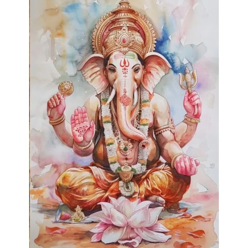 

Indian Religious Artwork DIY Hindu Elephant God Diamond Painting Lord Ganesha Wall Art Spiritual Meditation Room Decoration
