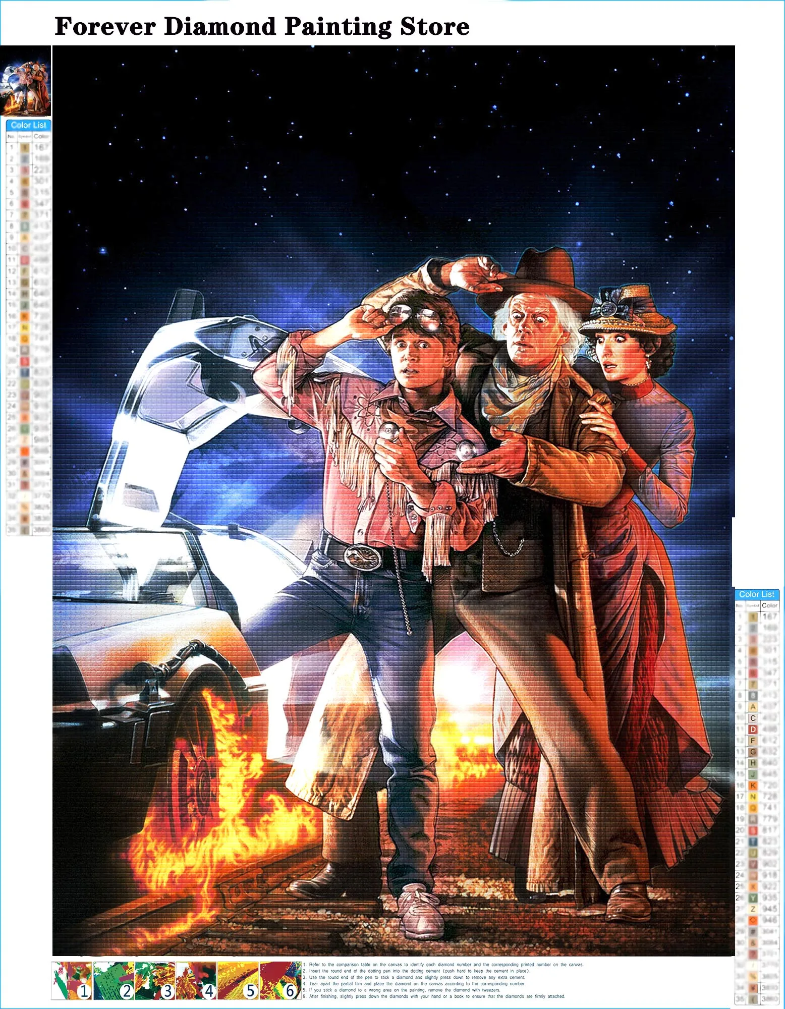 Full Drill Diamond Rhinestones Painting Back To The Future Movie Cartoon Coss Stitch Embroidery Picture Mosaic Craft Home Decor