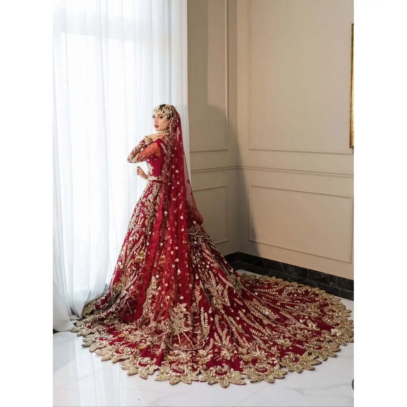 TrendsbyCp Premium Bamber Chiffon Lehenga Choli With Gold Zardozi Embroidery Floor-Length Traditional Wedding Dress Bridal Dress
