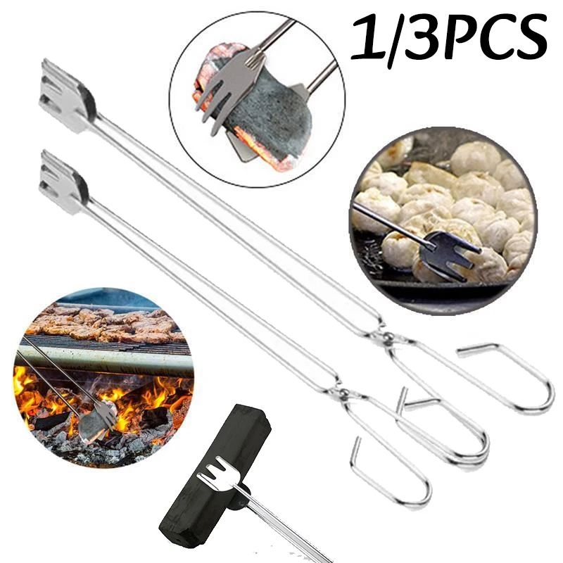 1/3 Multifunctional Grill Tongs Stainless Steel Grilled Food Clip    Vegetable Meat Charcoal Tongs Outdoor Convenient BBQ Tools